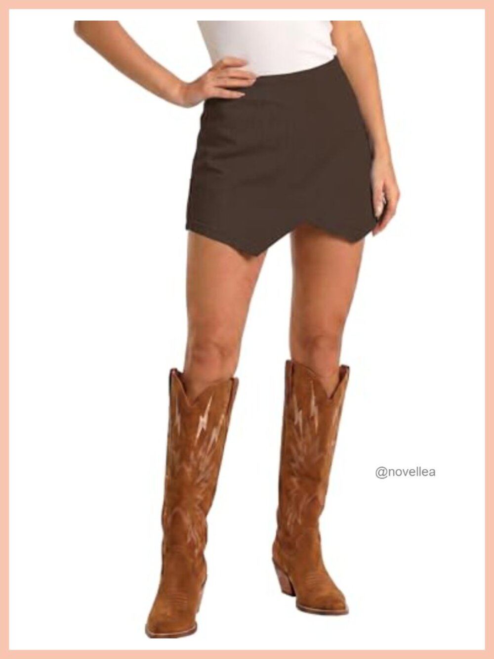 High Waisted Pull On Stretchy Denim Skort with Shorts Asymmetrical